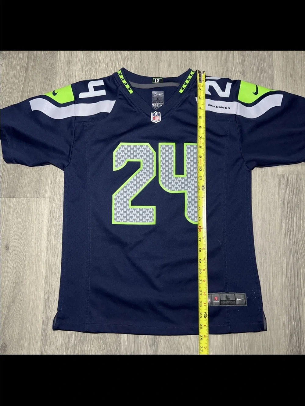 Seattle Seahawks Kids #24 Navy & Neon Green Football Jersey